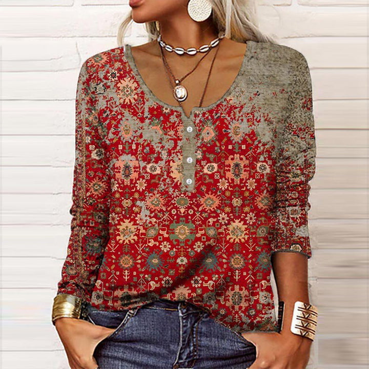 Zorina | Women’s Aztec Pattern Sweater with Half Buttons