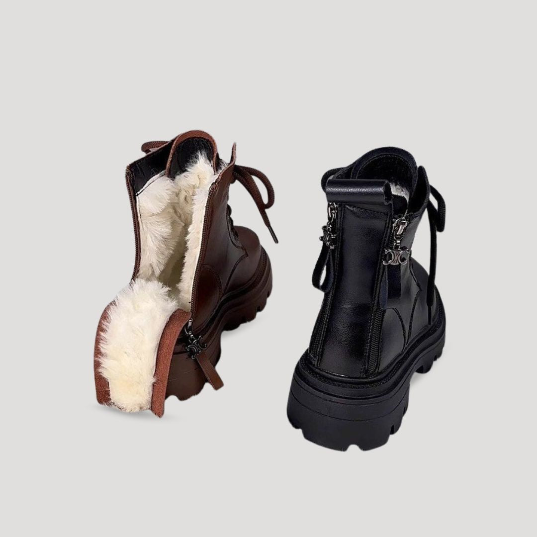 Wintra | Women’s Fur-Lined Winter Ankle Boots with Zipper and Lace-Up