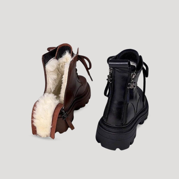Wintra | Women’s Fur-Lined Winter Ankle Boots with Zipper and Lace-Up