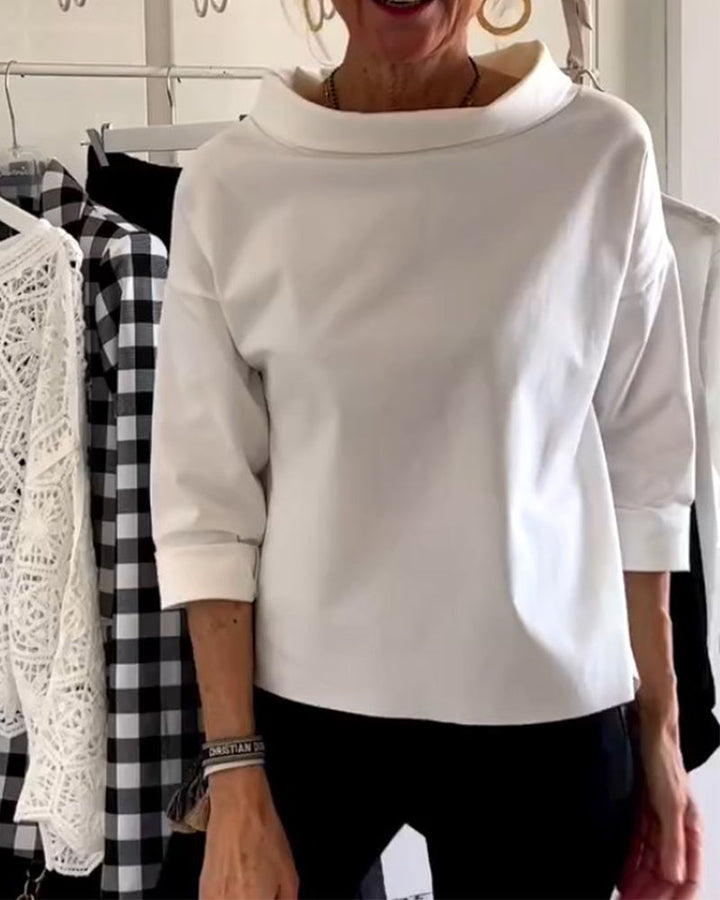 Sophia | Women’s Blouse with Boat Neck and Folded Sleeves