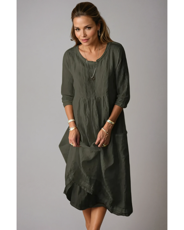 Lunara | Women’s Lightweight Half Sleeve Midi Dress with Roundneck