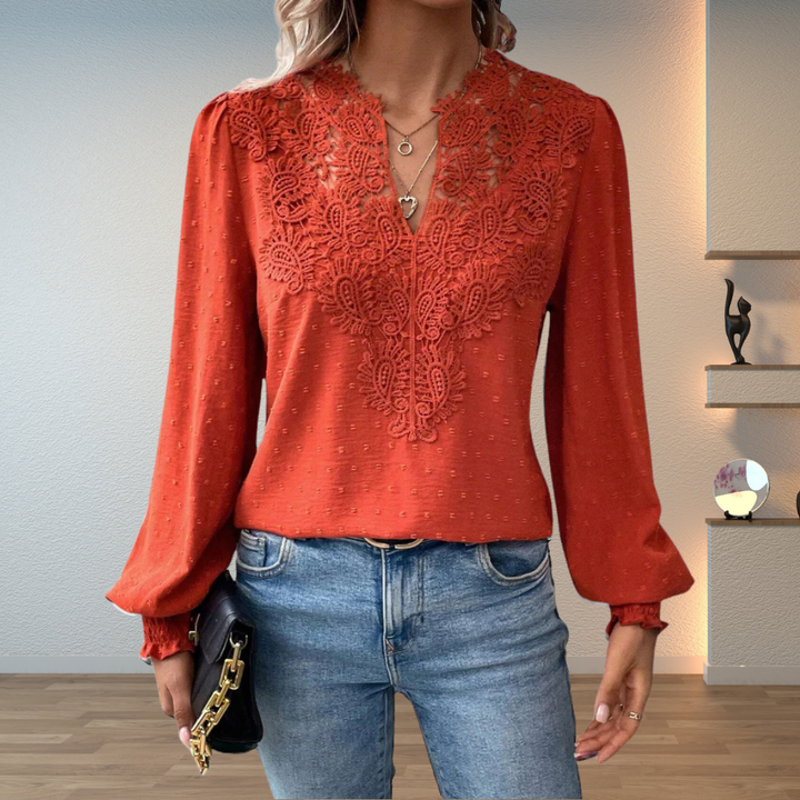 Corinne | Women's Puff Sleeve Lace Blouse with Long Sleeve