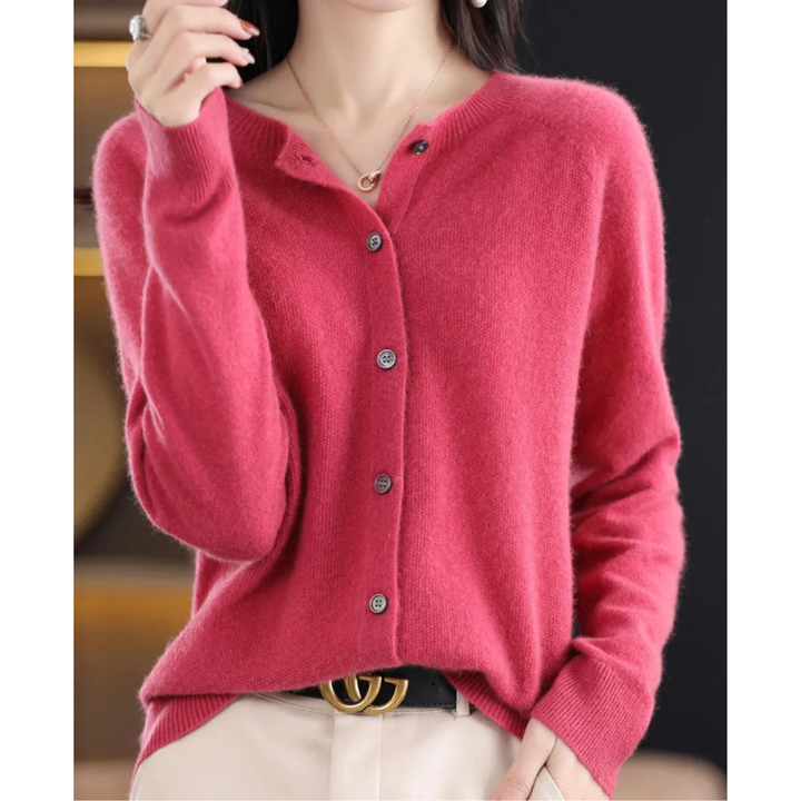Cora | Women’s Wool Knit Cardigan with Crew Neck and Buttons