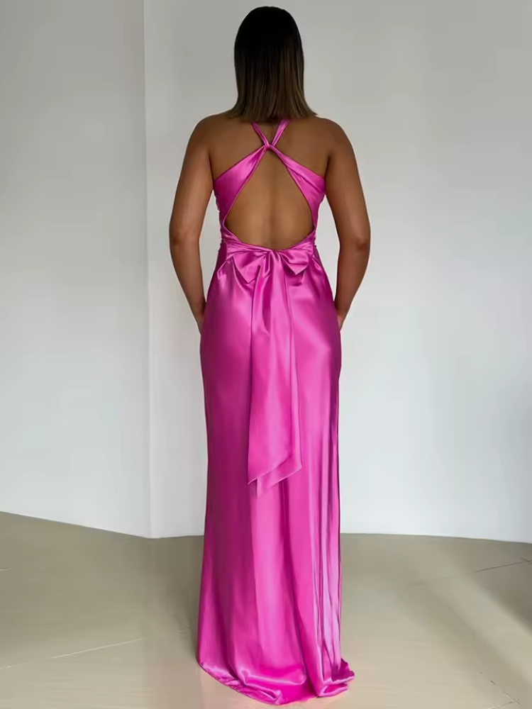 Oceane | Women’s Sleeveless Satin Party Dress with Deep V-neck