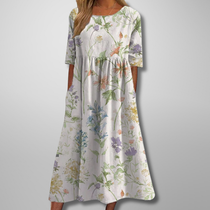 Liora | Women's Embroidered Floral Loose Fit Midi Dress