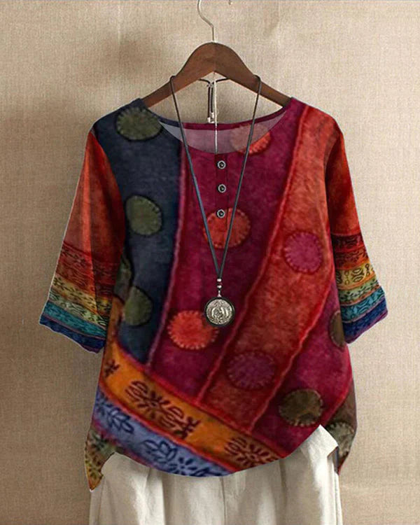 Belina | Women's Stylish Oversize Blouse with Printed and Buttons