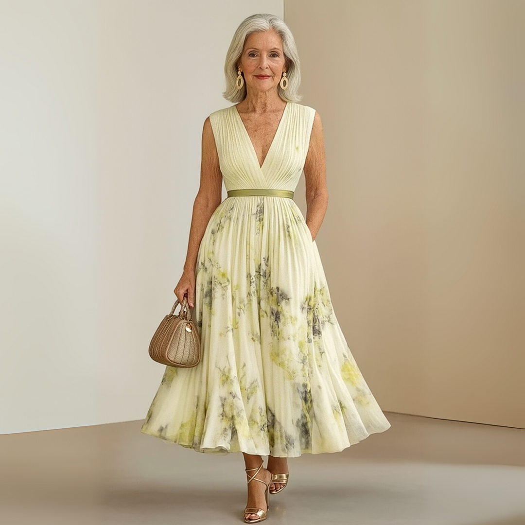 Aurelia | Women's Floral Print Sleeveless Maxi Dress with V-neck and Belt