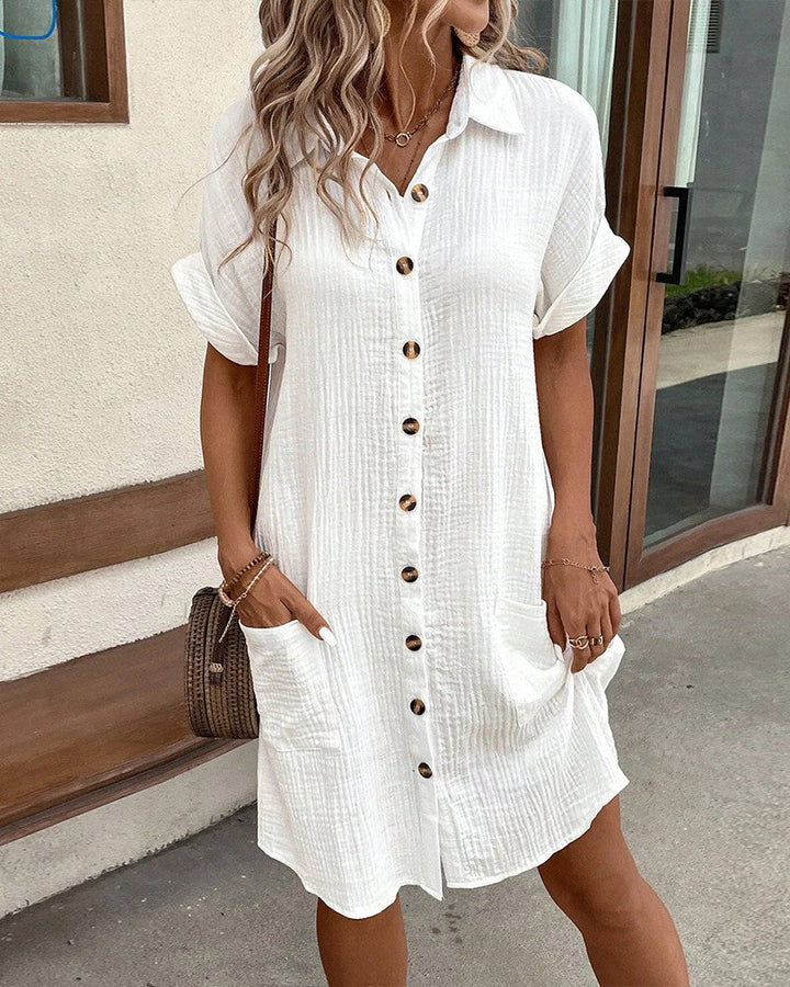 Indira | Women's Short Folded Sleeves Shirt Dress with Pockets