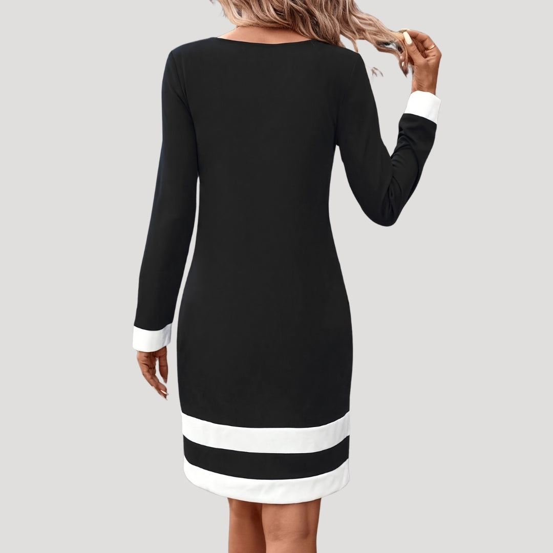 Dahlia | Women's Elegant Color Block Long Sleeve Shift Dress