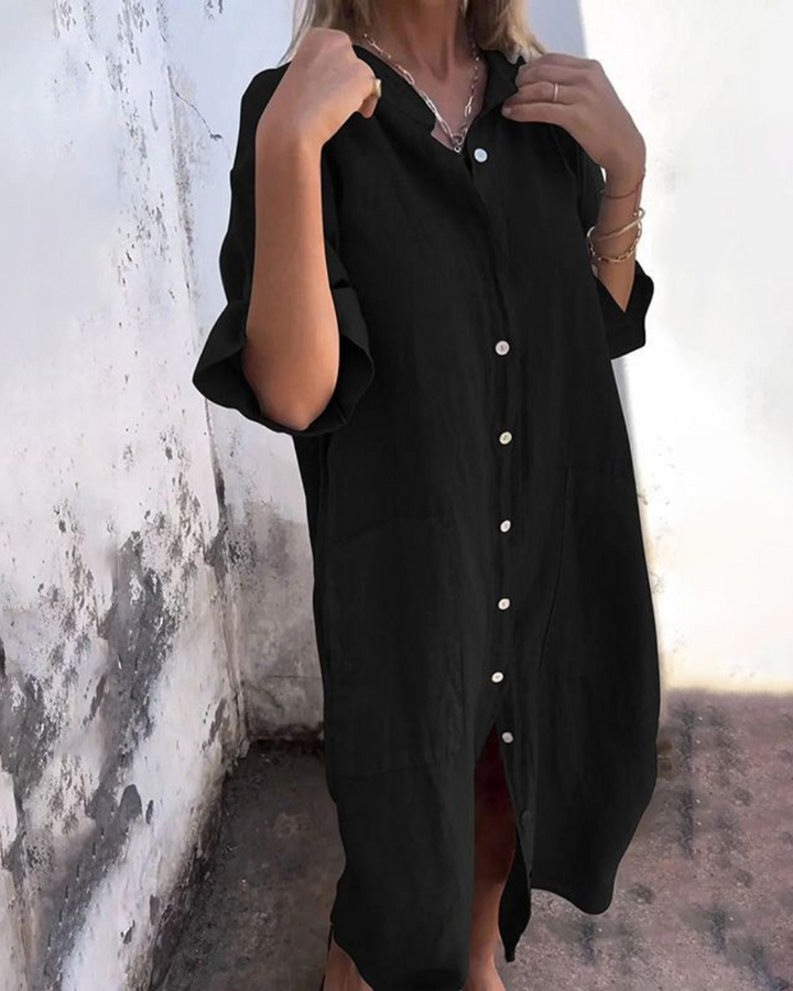 Maribelle | Women's Button-Up Linen Shirt Dress with Large Pockets