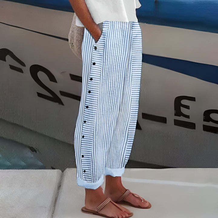 Solenne | Women's Straight Leg Pants with Side Pockets and Folded Hem