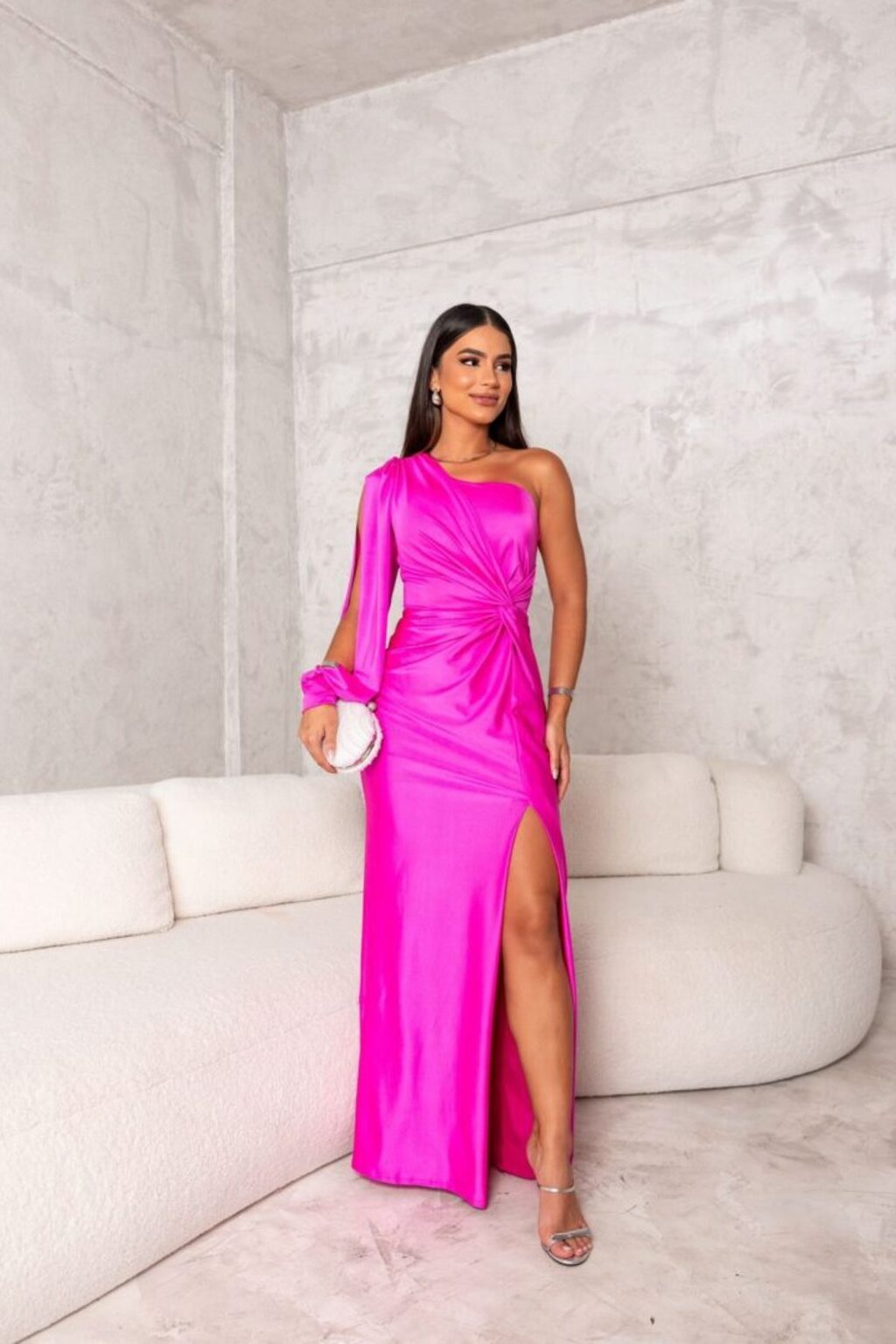 Clarisse | Women's Twisted Flowy Evening Dress with Slit and One Shoulder