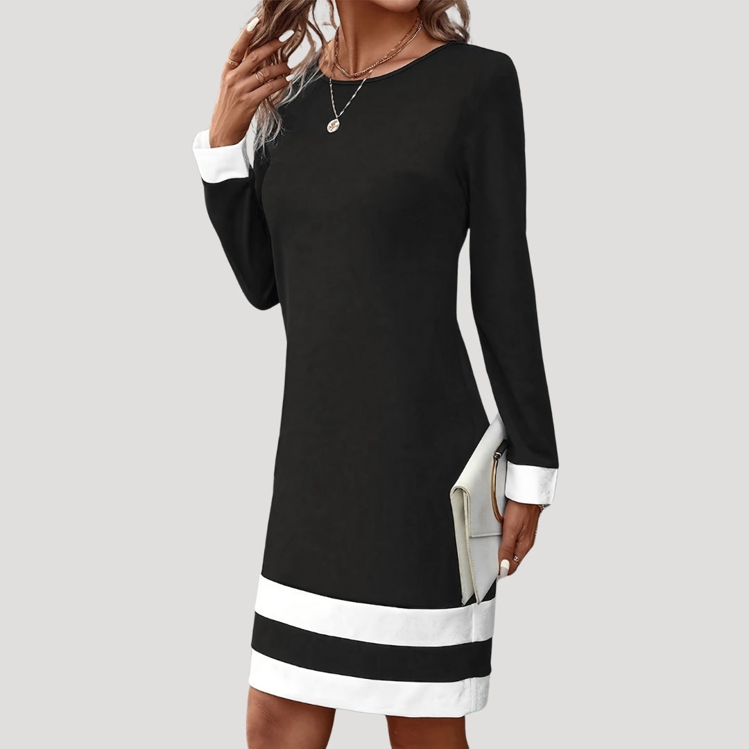 Dahlia | Women's Elegant Color Block Long Sleeve Shift Dress