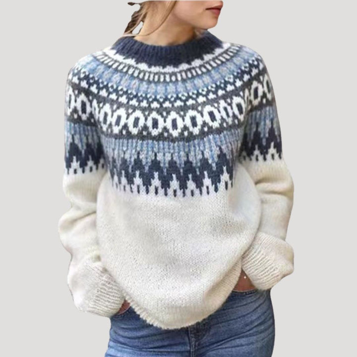 Freya | Women’s Fair Isle Chunky Knit Sweater with Crewneck