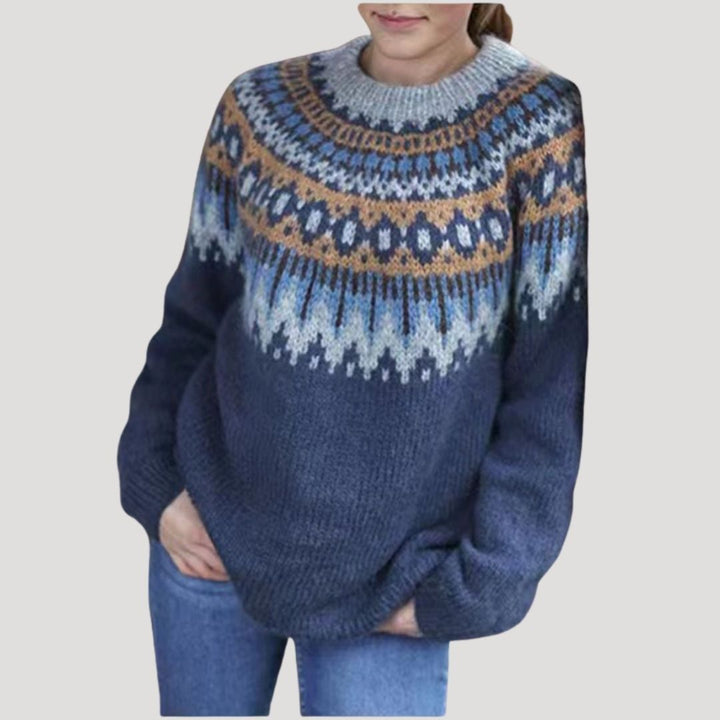 Freya | Women’s Fair Isle Chunky Knit Sweater with Crewneck