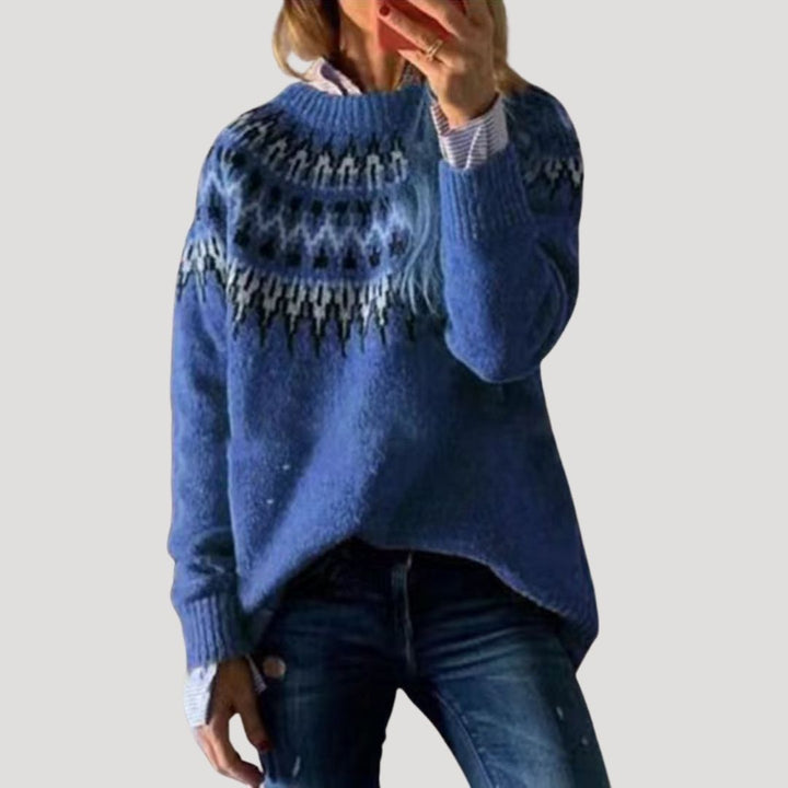 Freya | Women’s Fair Isle Chunky Knit Sweater with Crewneck
