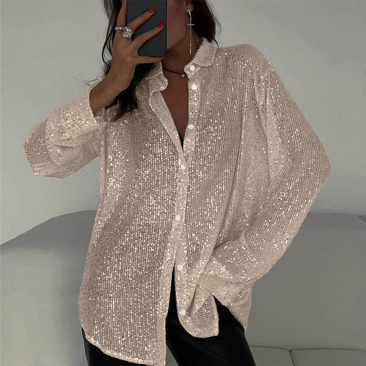 Bianca | Women’s Long-Sleeve Sequin Lapel Shirt with Buttons
