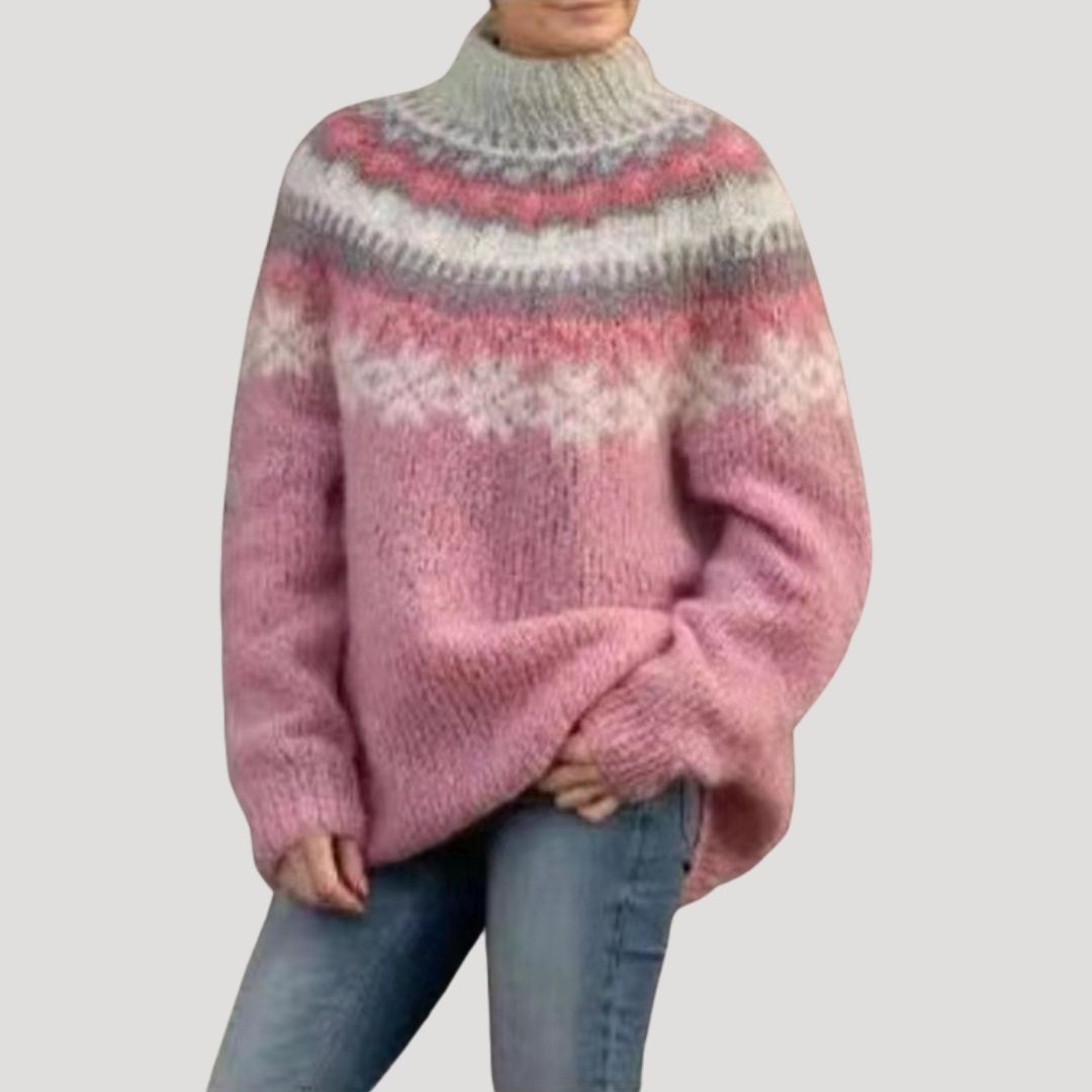 Freya | Women’s Fair Isle Chunky Knit Sweater with Crewneck