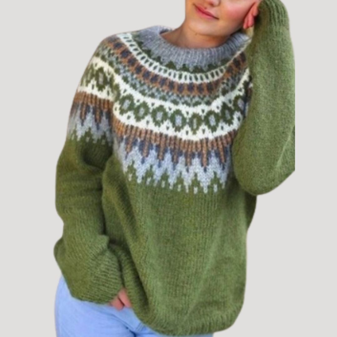 Freya | Women’s Fair Isle Chunky Knit Sweater with Crewneck