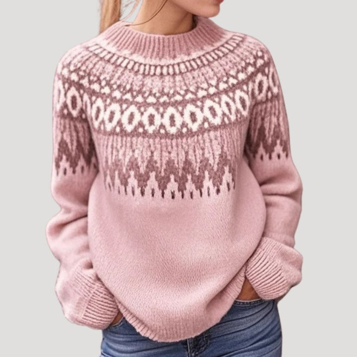 Freya | Women’s Fair Isle Chunky Knit Sweater with Crewneck