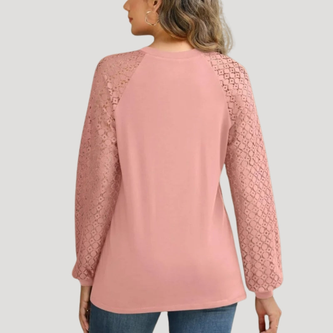 Annika | Women's Stylish Long Sleeve Pleated Top with Lace Sleeves