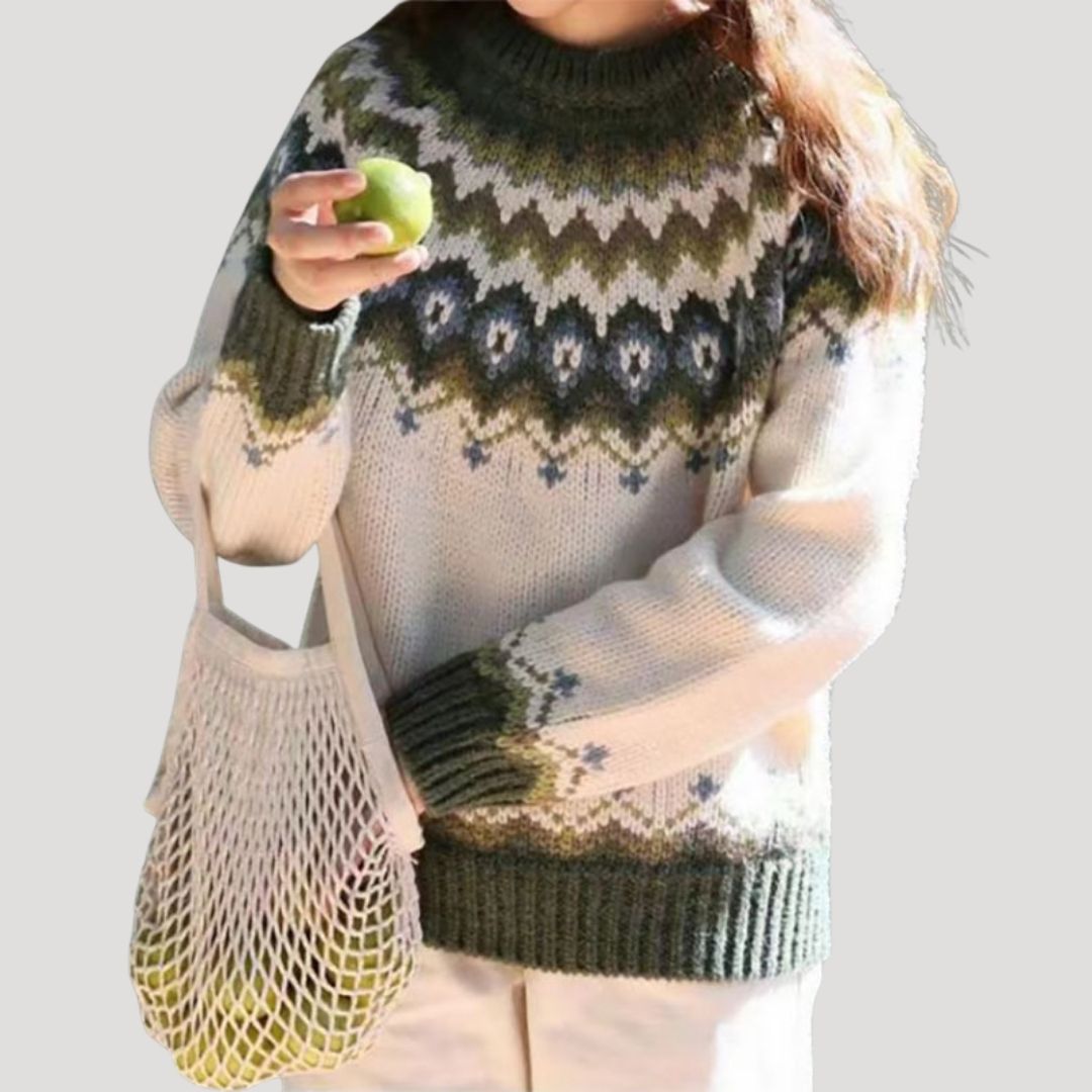 Freya | Women’s Fair Isle Chunky Knit Sweater with Crewneck