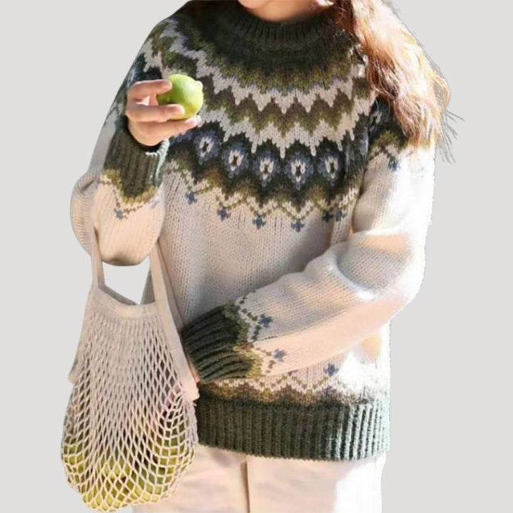 Freya | Women’s Fair Isle Chunky Knit Sweater with Crewneck