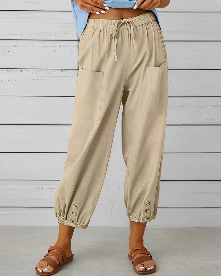 Nyra | Women’s High-Waisted Jogger Pants Pockets and Buttons