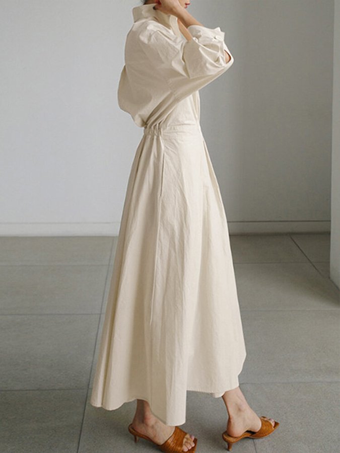 Elowra | Women's Elegant Long Sleeve Maxi Dress with One Button and Collar
