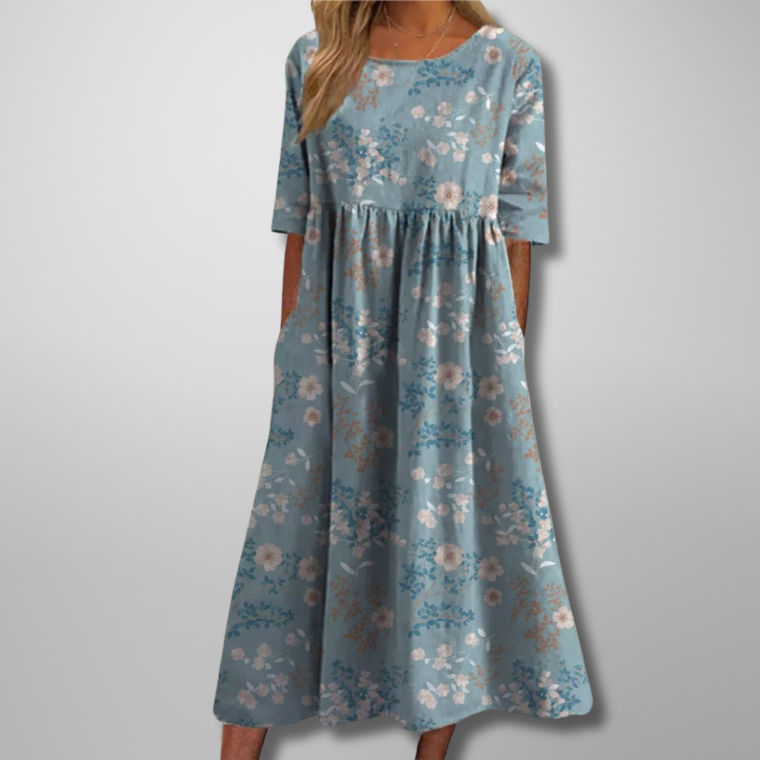 Liora | Women's Embroidered Floral Loose Fit Midi Dress