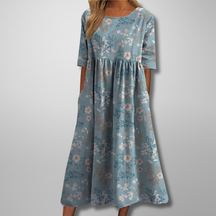 Liora | Women's Embroidered Floral Loose Fit Midi Dress