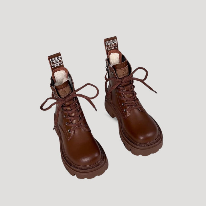 Wintra | Women’s Fur-Lined Winter Ankle Boots with Zipper and Lace-Up