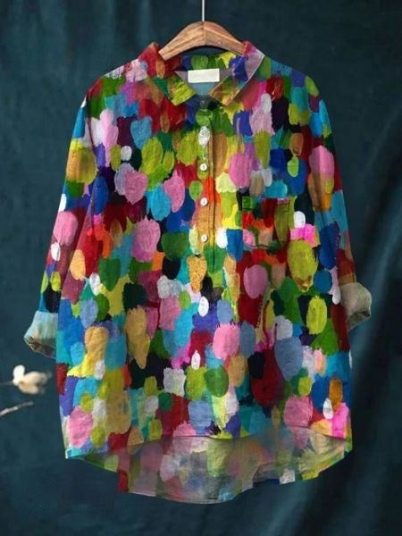 Linnea | Women's Lightweight Floral Blouse with Half Buttons and Collar