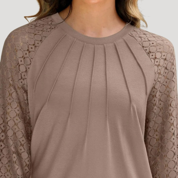 Annika | Women's Stylish Long Sleeve Pleated Top with Lace Sleeves