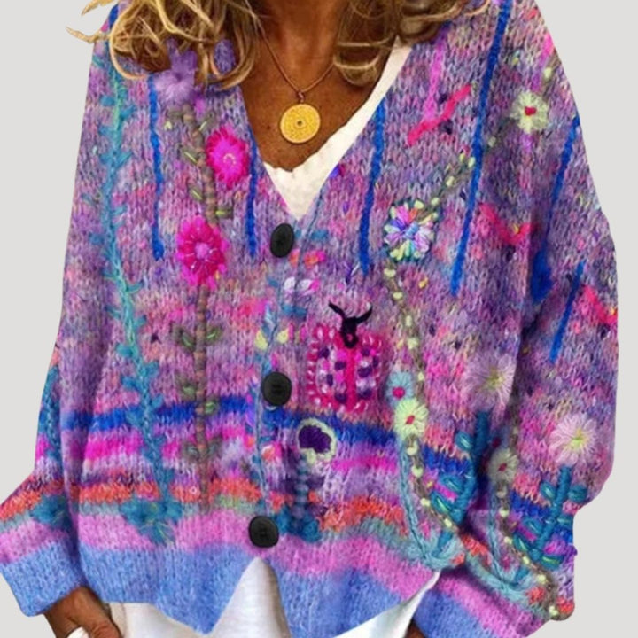 Brunelle | Women’s Floral Button-Up Cardigan with V-neckline