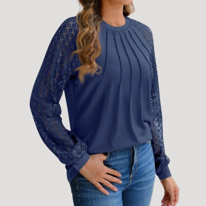Annika | Women's Stylish Long Sleeve Pleated Top with Lace Sleeves