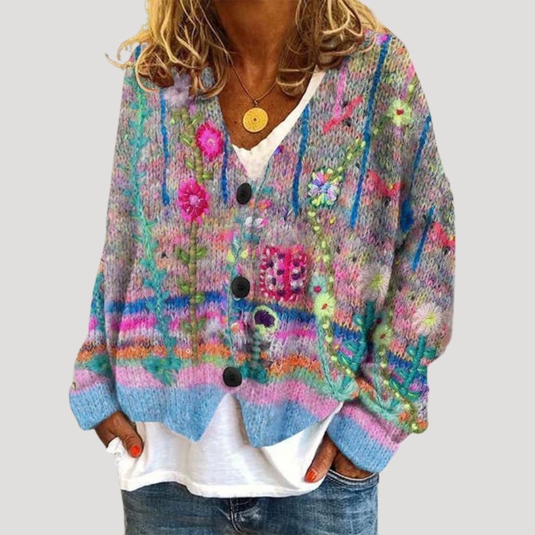 Brunelle | Women’s Floral Button-Up Cardigan with V-neckline