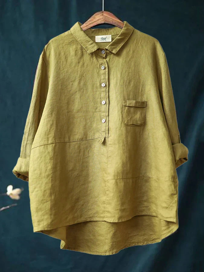 Greta | Women’s Collar Blouse with Folded Sleeves and Pocket