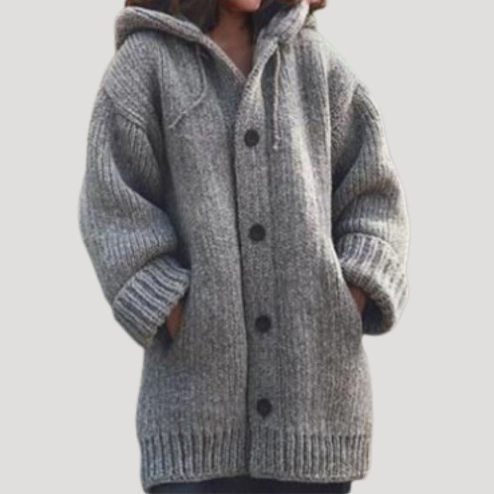 Catrine | Women’s Button Knit Wool Cardigan with Hood and Pockets