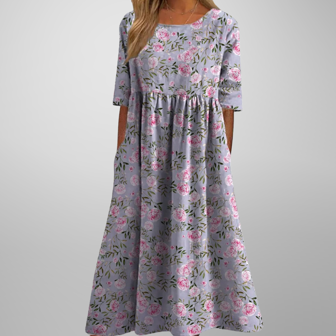 Liora | Women's Embroidered Floral Loose Fit Midi Dress