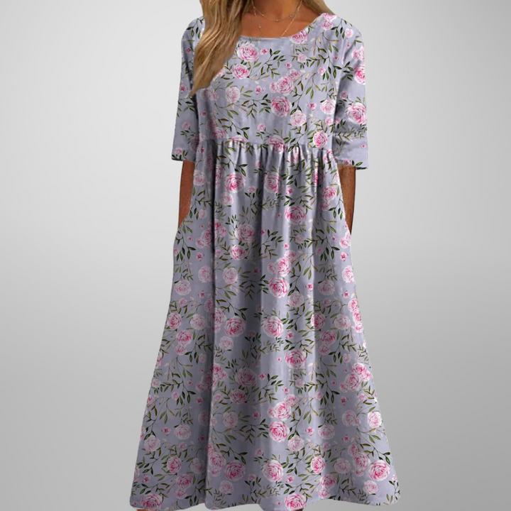 Liora | Women's Embroidered Floral Loose Fit Midi Dress