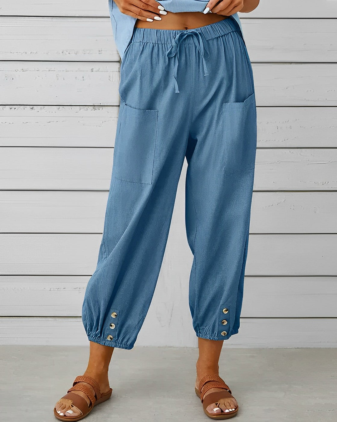 Nyra | Women’s High-Waisted Jogger Pants Pockets and Buttons