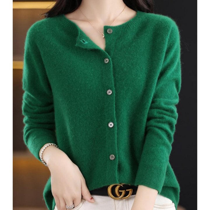 Cora | Women’s Wool Knit Cardigan with Crew Neck and Buttons