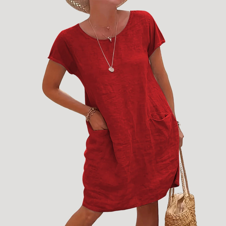 Anya | Women’s Linen Midi Summer Dress Short Sleeve and Pockets