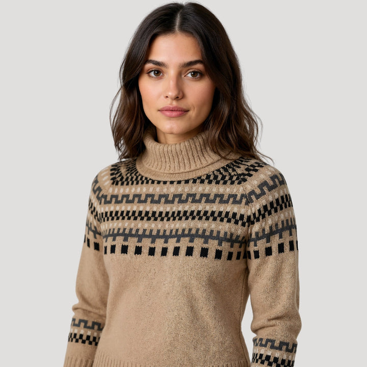 Amara | Women’s Fair Isle Oversized Knit Sweater with Turtleneck