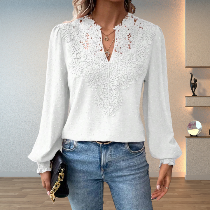 Corinne | Women's Puff Sleeve Lace Blouse with Long Sleeve