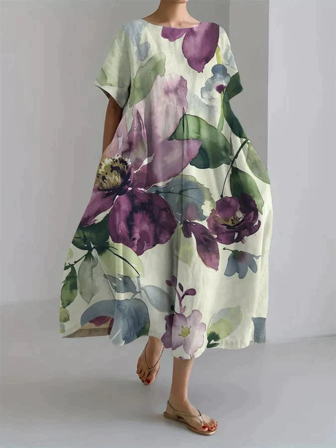 Virelle | Women’s Loose Fit Floral Print Dress with Short Sleeves
