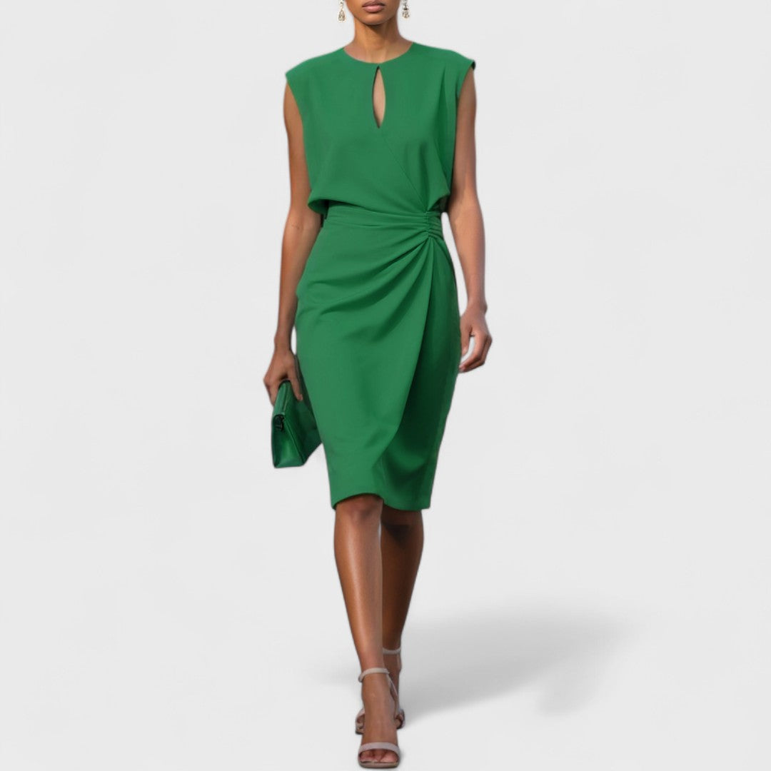 Marissa | Women's Elegant Draped Keyhole Midi Dress with Sleeveless