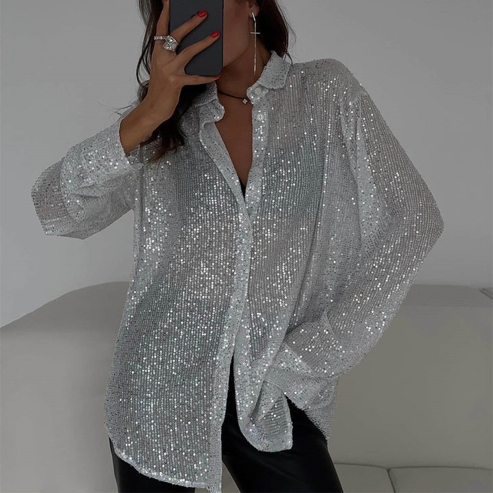 Bianca | Women’s Long-Sleeve Sequin Lapel Shirt with Buttons