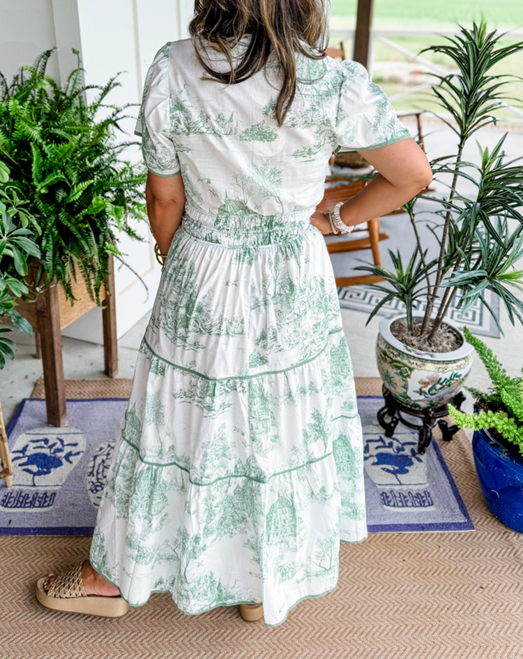 Toulise | Women's Toile Print Maxi Dress with Short Sleeve